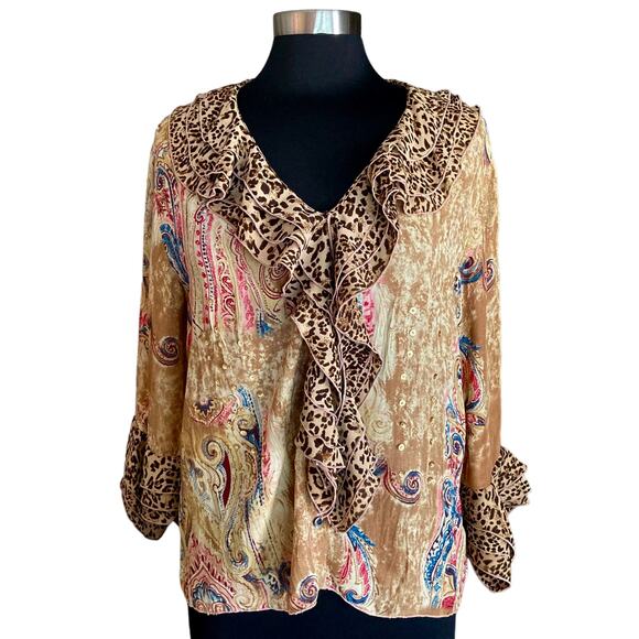 Agora Multicolor Print / Animal Print Accent Blouse MED Boho Gypsy Fairy Artsy - Picture 1 of 11